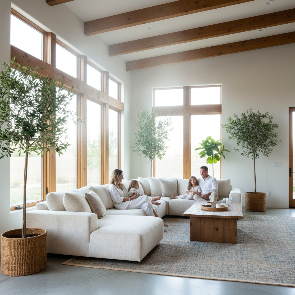 A family enjoying a comfortable, climate-controlled home in the Central Valley